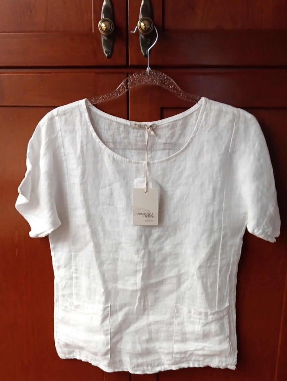 Francesca Bettini White Linen Scoop Neck Tunic Top Size S Made In Italy  NWT